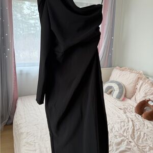 Zara Black Asymmetrical One-Shoulder Midi Dress